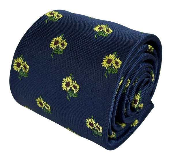navy dark blue tie with yellow sunflowers