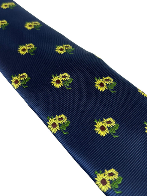 navy dark blue tie with yellow sunflowers