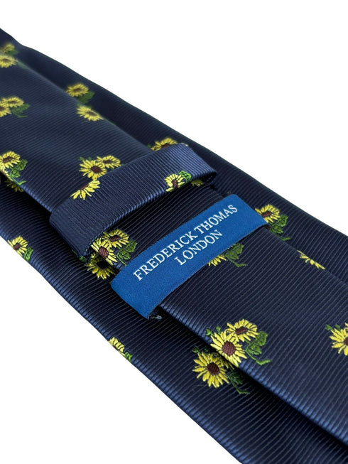 navy dark blue tie with yellow sunflowers