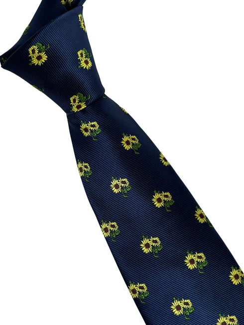 navy dark blue tie with yellow sunflowers