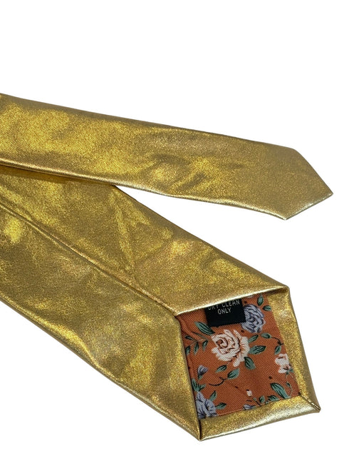 gold tie in a shiny lame metallic foil design