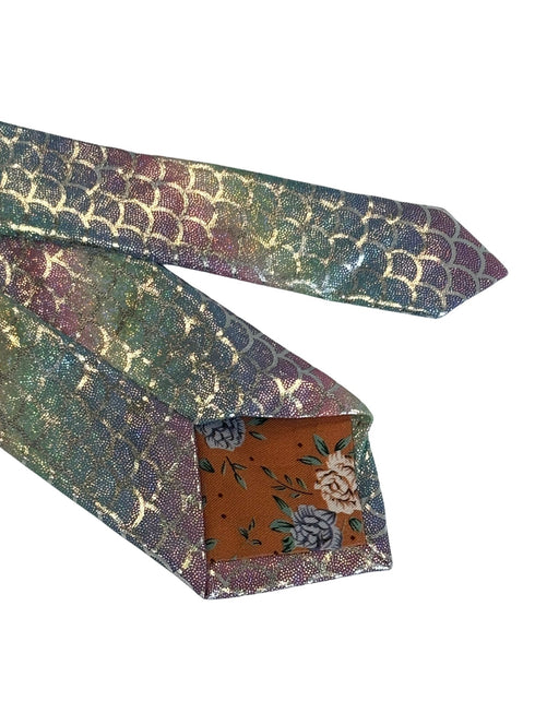 rainbow and silver tie with a metallic sparkle mermaid pastel wet look