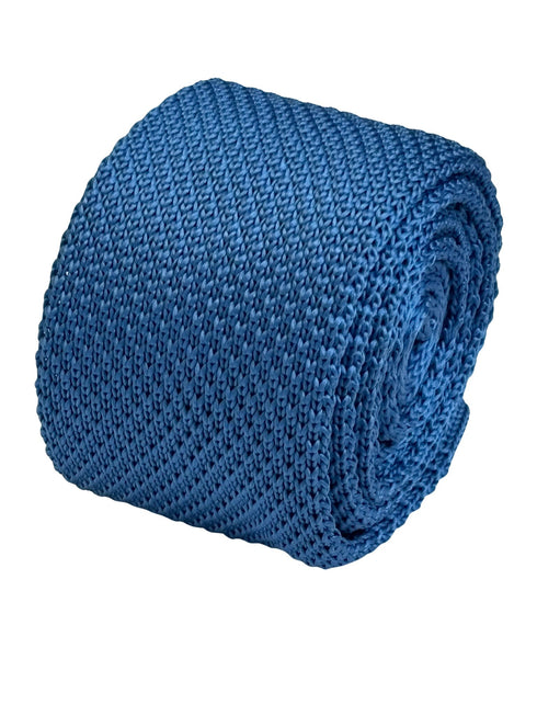medium azure denim blue knitted tie