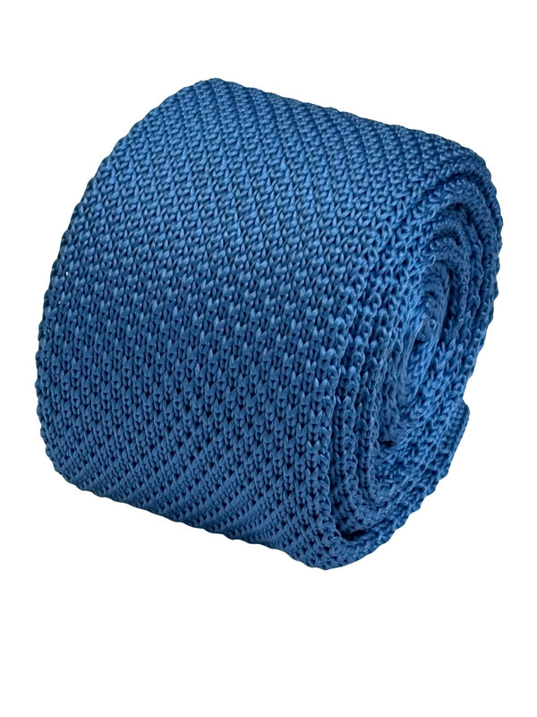 medium azure denim blue knitted tie