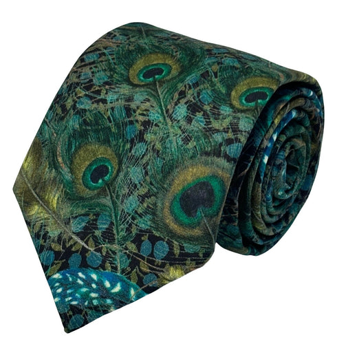 Liberty style peacock feather design matching tie and pocket square