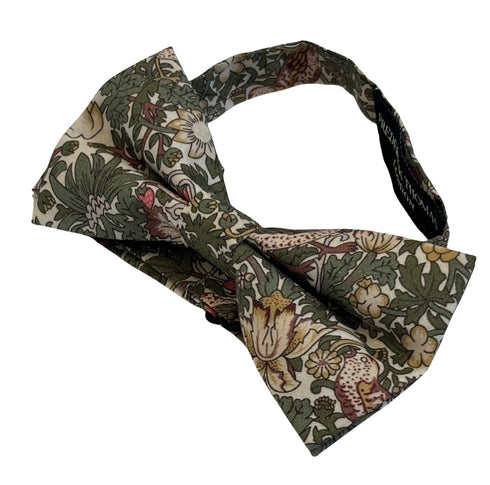 William Morris style green strawberry thief English garden wildflower design child's bow tie
