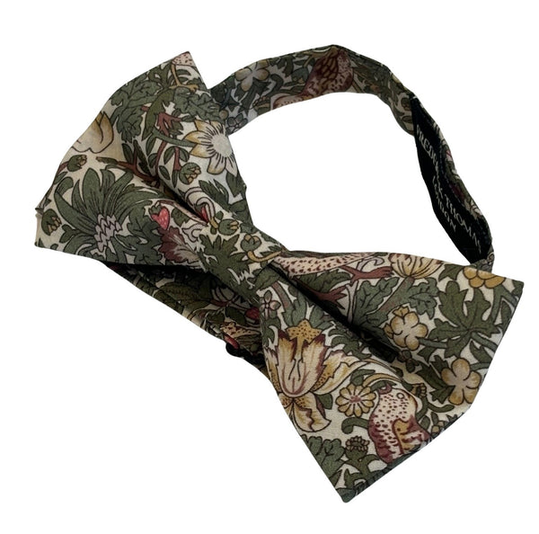 William Morris style green strawberry thief English garden wildflower design child's bow tie