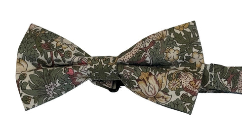 William Morris style green strawberry thief English garden wildflower design child's bow tie