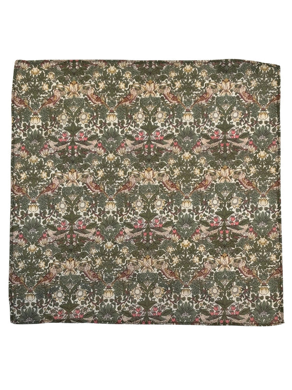 William Morris style green strawberry thief English garden wildflower design pocket square