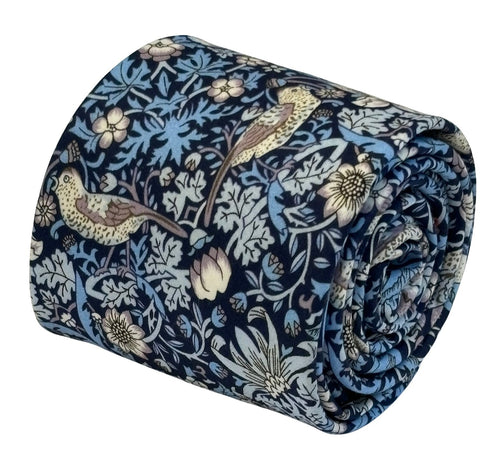 william morris liberty style blue strawberry thief english garden wildflower design tie
