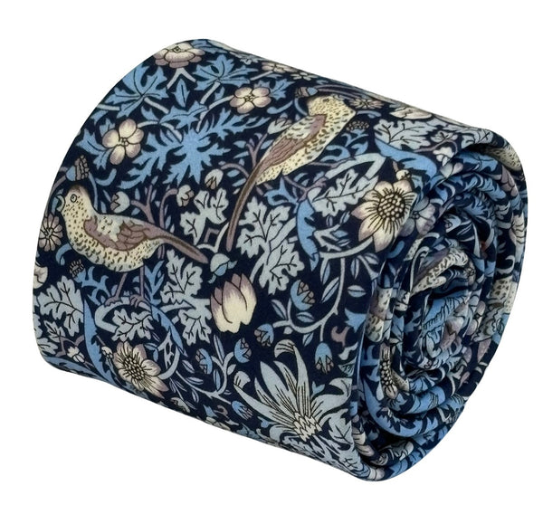 william morris liberty style blue strawberry thief english garden wildflower design tie