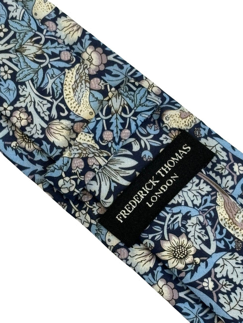 william morris liberty style blue strawberry thief english garden wildflower design tie