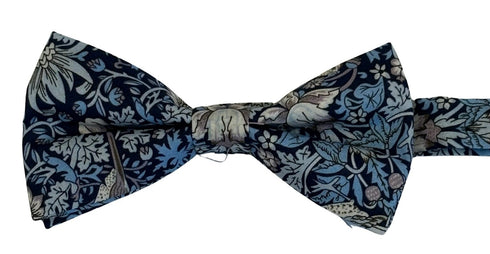 william morris liberty style blue strawberry thief english garden wildflower design child's bow tie