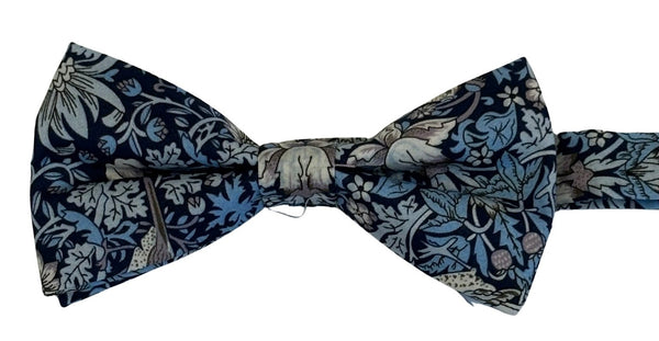 william morris liberty style blue strawberry thief english garden wildflower design child's bow tie