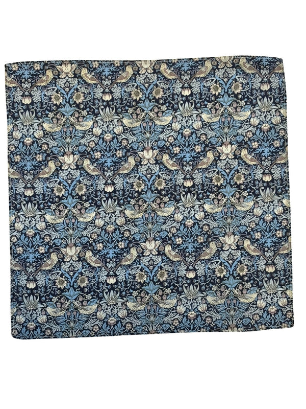 william morris liberty style blue strawberry thief english garden wildflower design pocket square