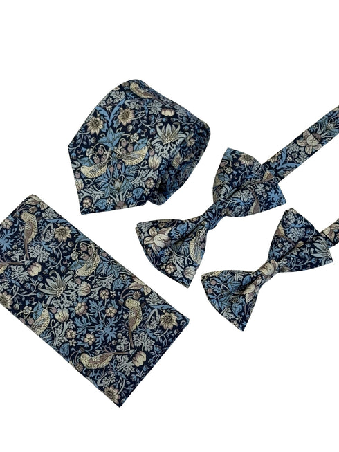 william morris liberty style blue strawberry thief english garden wildflower design child's bow tie