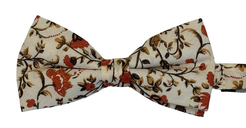 Liberty style red climbing English wildflower design adult bow tie and matching pocket square