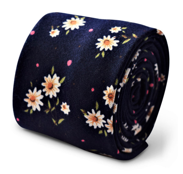 navy tie with daisy floral cotton design