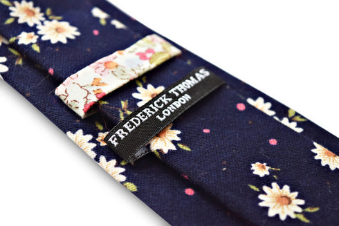 navy tie with daisy floral cotton design