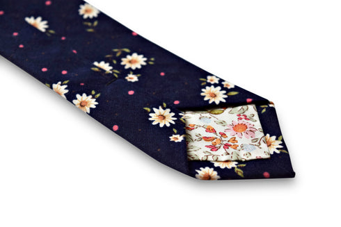 navy tie with daisy floral cotton design