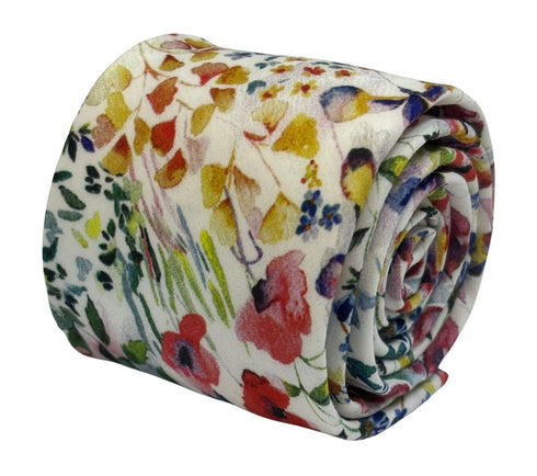 extra long watercolour floral wildflower cotton tie cotton in a liberty style design