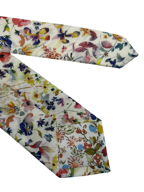 Felda print watercolour multicolour floral wildflower cotton tie in a liberty style London design