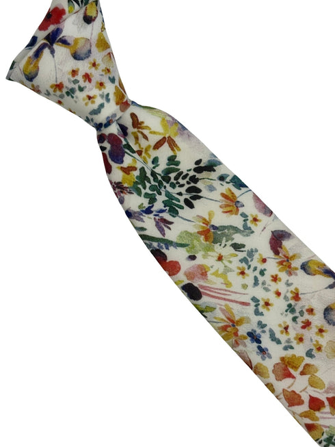 Felda print watercolour multicolour floral wildflower cotton tie in a liberty style London design