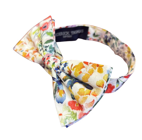 Matching Bow tie and pocket square in a Felda print watercolour floral wildflower cotton liberty style London design
