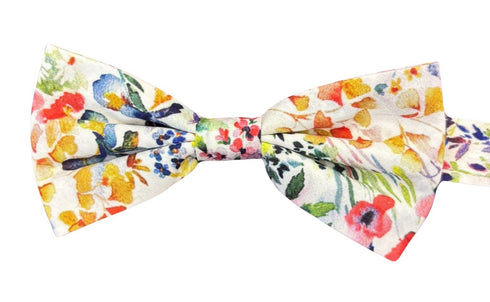 Matching Bow tie and pocket square in a Felda print watercolour floral wildflower cotton liberty style London design