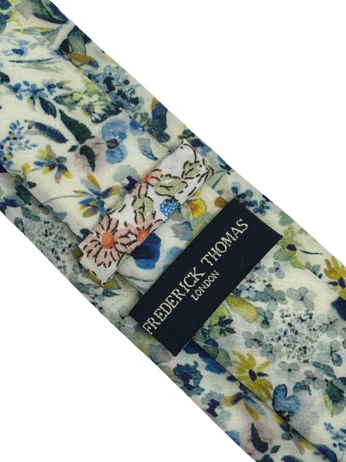 watercolour blue floral wildflower cotton tie in a liberty style design
