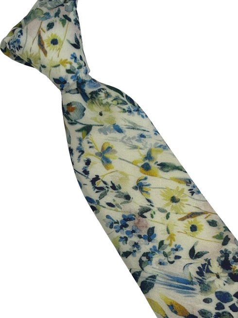 watercolour blue floral wildflower cotton tie in a liberty style design