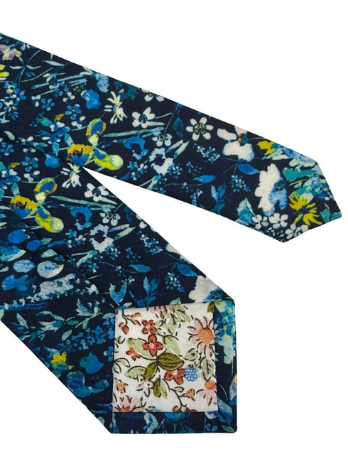 navy dark blue floral wildflower cotton tie in a liberty style design