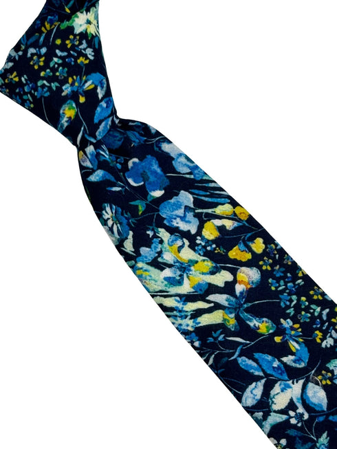 navy dark blue floral wildflower cotton tie in a liberty style design