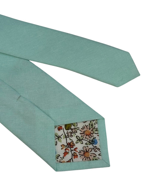 Extra long plain aqua turquoise pale cyan green cotton tie