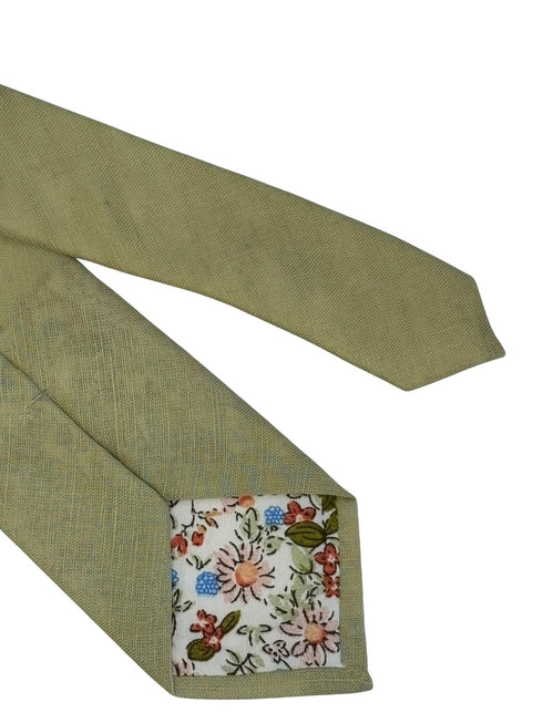 pale khaki light olive green plain linen tie