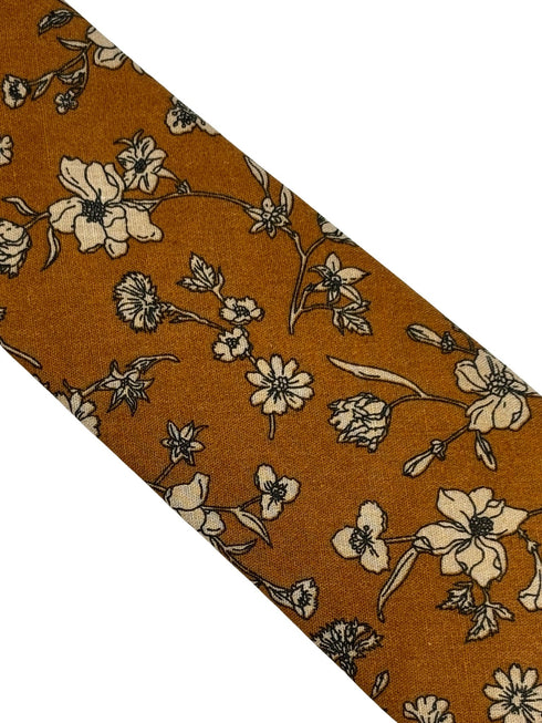 ochre yellow honey gold cotton tie with floral design
