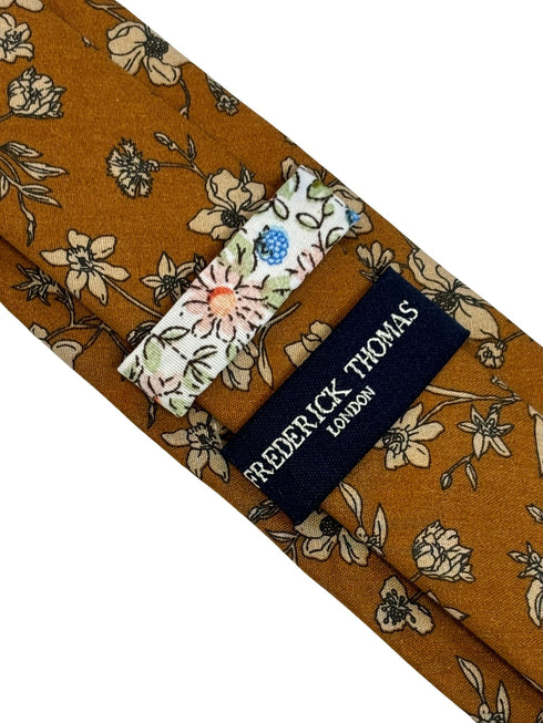 ochre yellow honey gold cotton tie with floral design