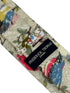 grey greige floral cotton tie with bird robin bluetit design
