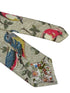 grey greige floral cotton tie with bird robin bluetit design