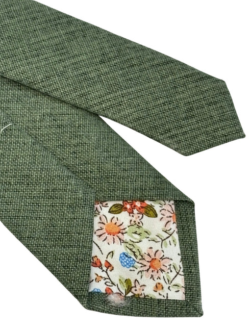 plain forest green linen tie