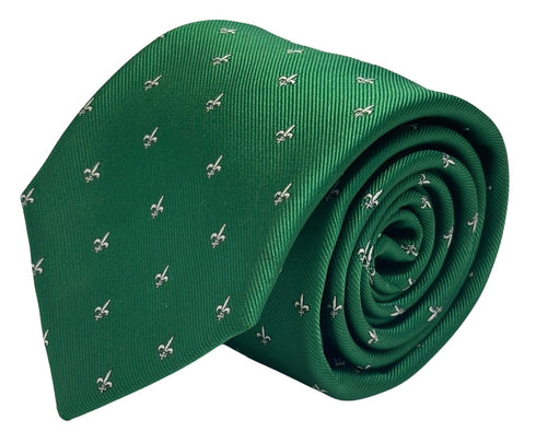 dark emerald forest green mens tie with fleur de lis lys design