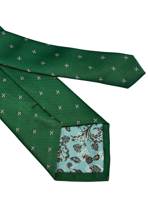 dark emerald forest green mens tie with fleur de lis lys design