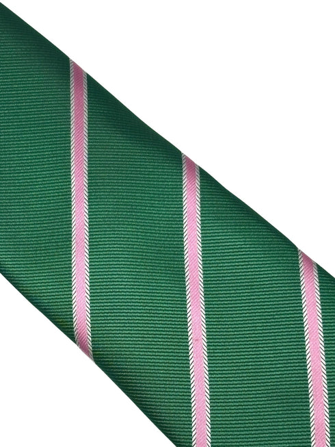 dark emerald forest green mens tie with pink club stripe