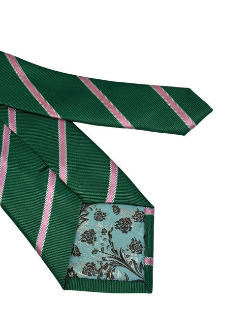 dark emerald forest green mens tie with pink club stripe