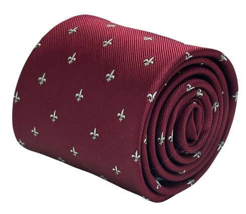 dark burgundy maroon red men's tie with fleur de lis lys design