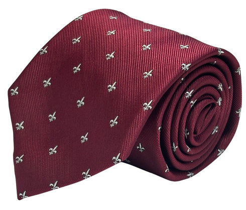 dark burgundy maroon red men's tie with fleur de lis lys design