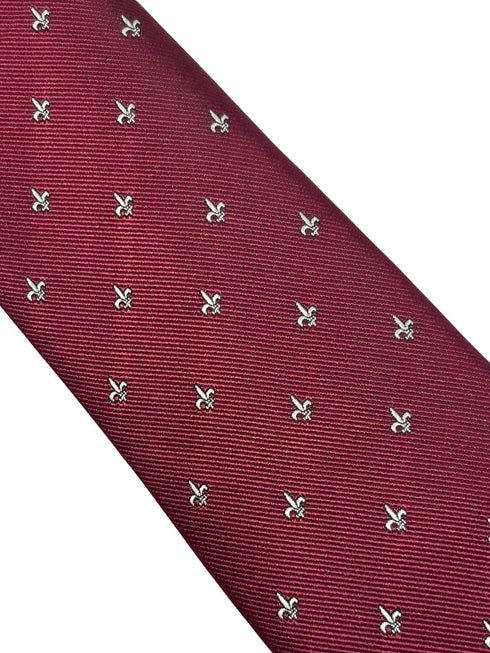 dark burgundy maroon red men's tie with fleur de lis lys design