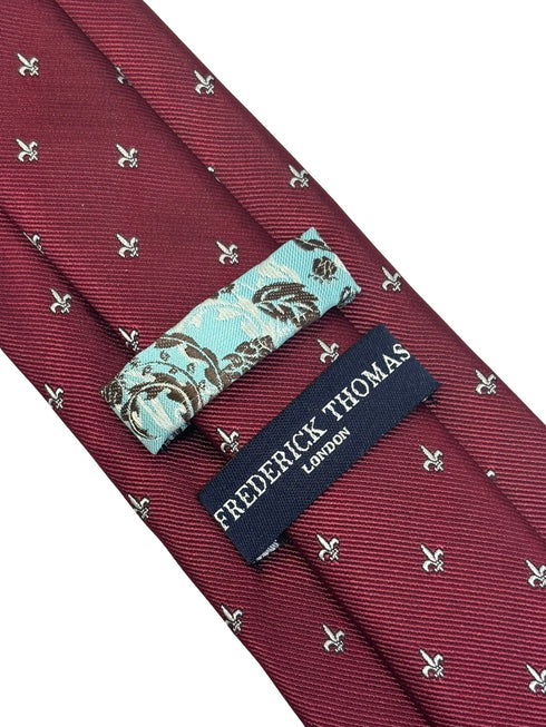 dark burgundy maroon red men's tie with fleur de lis lys design