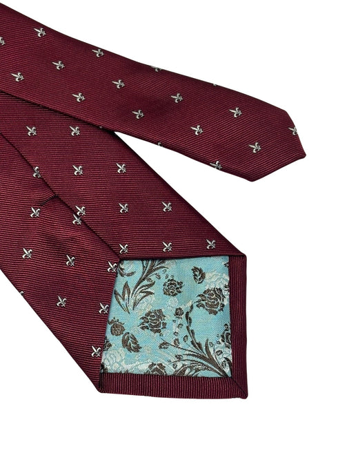 dark burgundy maroon red men's tie with fleur de lis lys design