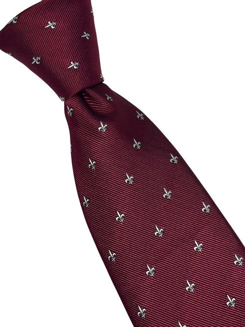 dark burgundy maroon red men's tie with fleur de lis lys design